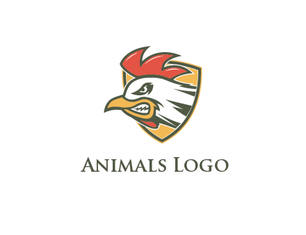 rooster face in shield
