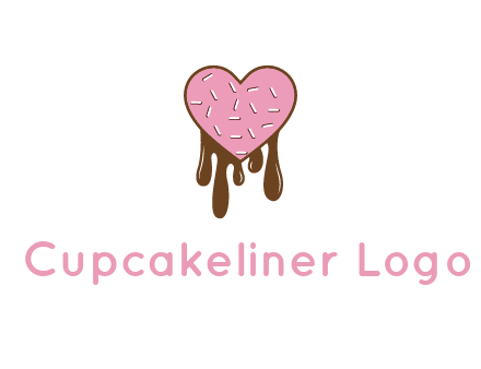 sprinkles on heart shaped cupcake with melting chocolate