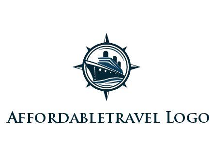 cruise ship in circle with compass arrows