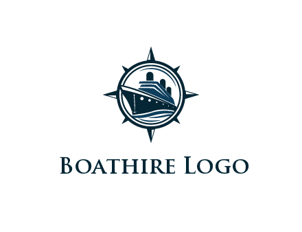 cruise ship in circle with compass arrows