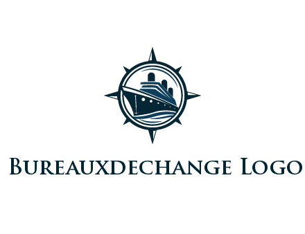 cruise ship in circle with compass arrows