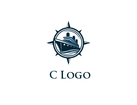 cruise ship in circle with compass arrows
