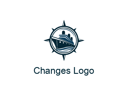cruise ship in circle with compass arrows