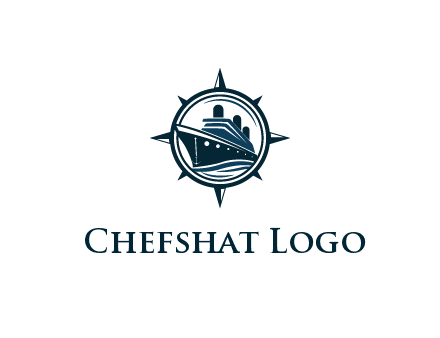 cruise ship in circle with compass arrows