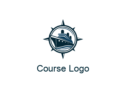 cruise ship in circle with compass arrows