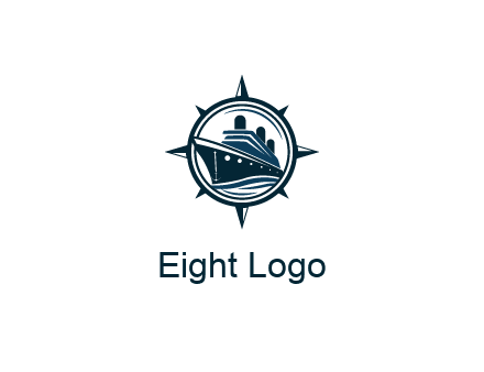 cruise ship in circle with compass arrows