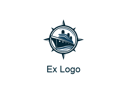 cruise ship in circle with compass arrows