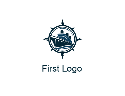cruise ship in circle with compass arrows