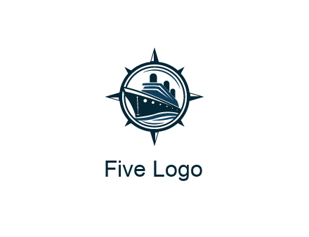 cruise ship in circle with compass arrows