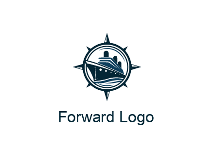 cruise ship in circle with compass arrows
