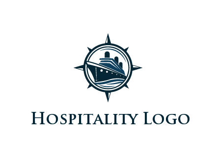 cruise ship in circle with compass arrows