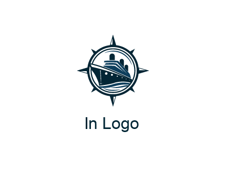 cruise ship in circle with compass arrows