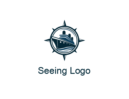 cruise ship in circle with compass arrows