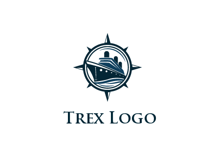 cruise ship in circle with compass arrows