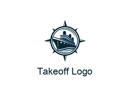 cruise ship in circle with compass arrows