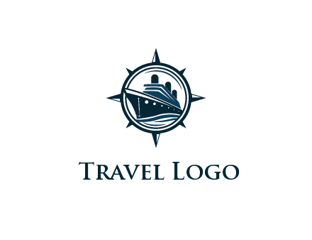 cruise ship in circle with compass arrows