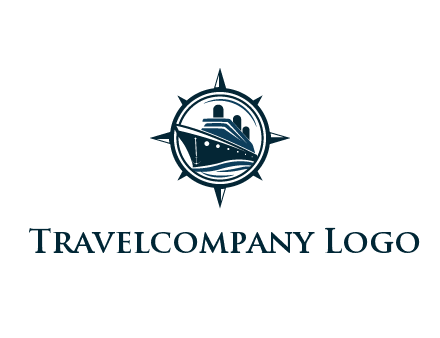 cruise ship in circle with compass arrows