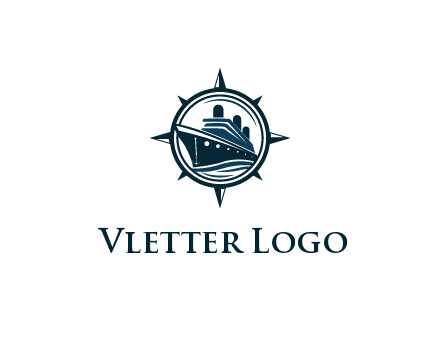 cruise ship in circle with compass arrows