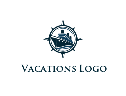 cruise ship in circle with compass arrows