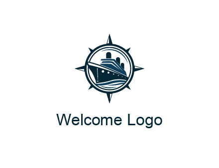 cruise ship in circle with compass arrows