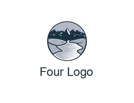 river with mountains in circle