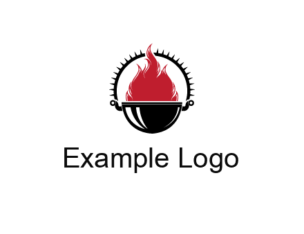 flames in grill with spiky handle