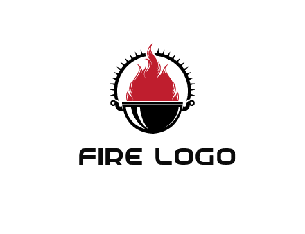 flames in grill with spiky handle