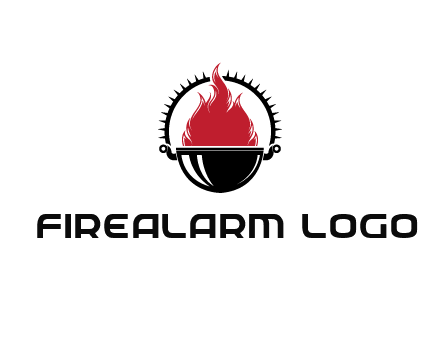 flames in grill with spiky handle