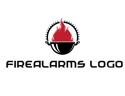 flames in grill with spiky handle