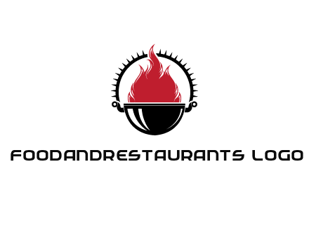 flames in grill with spiky handle