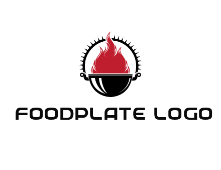flames in grill with spiky handle