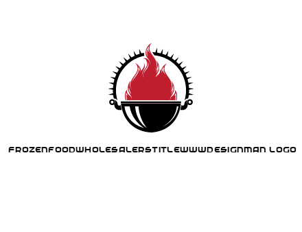 flames in grill with spiky handle