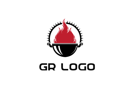 flames in grill with spiky handle