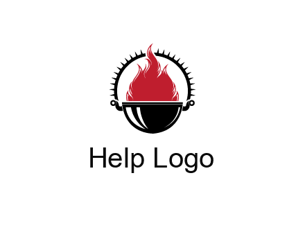 flames in grill with spiky handle
