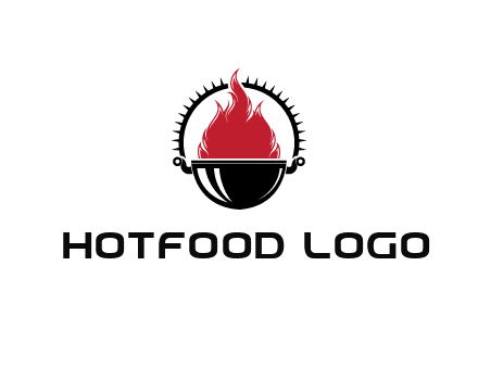 flames in grill with spiky handle