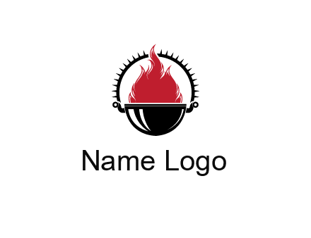 flames in grill with spiky handle