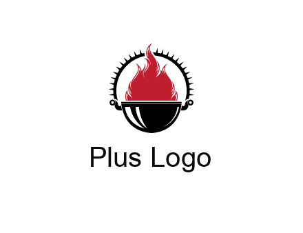 flames in grill with spiky handle