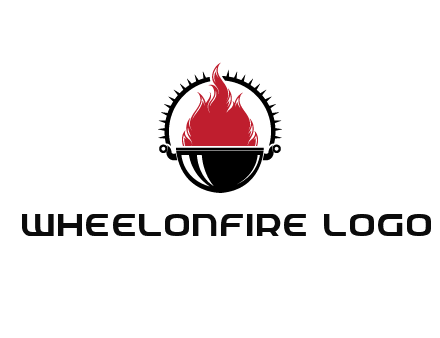 flames in grill with spiky handle