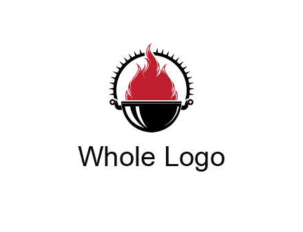 flames in grill with spiky handle