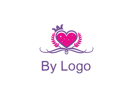 heart with leaves and crown