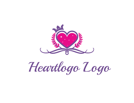 heart with leaves and crown