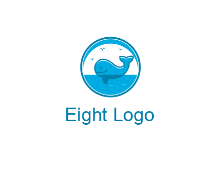 cute whale in ocean in circle