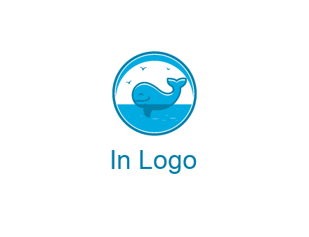 cute whale in ocean in circle