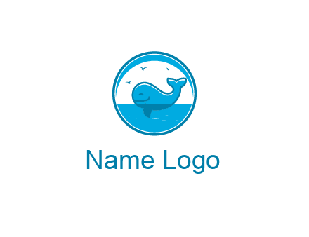 cute whale in ocean in circle