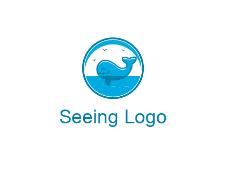 cute whale in ocean in circle