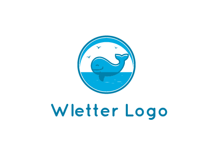 cute whale in ocean in circle