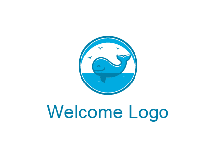cute whale in ocean in circle