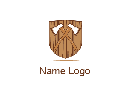 axes on shield made out of wood