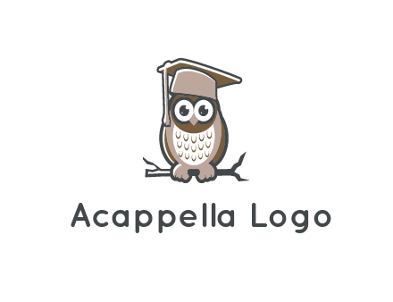 cute owl wearing scholar hat sitting on branch