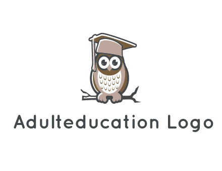 cute owl wearing scholar hat sitting on branch